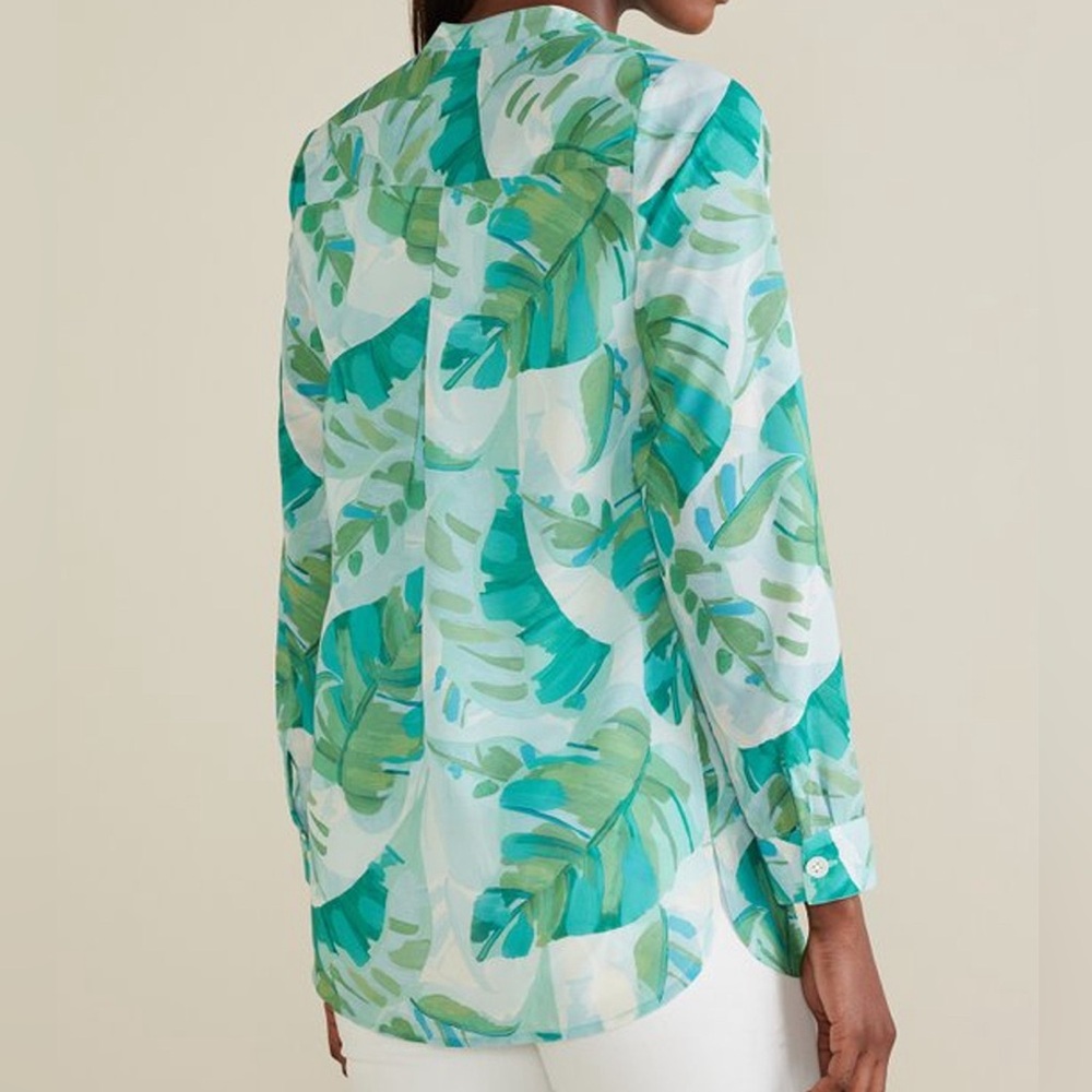Soft Surroundings Baroque Top Green Tropical Palm Size XL - Picture 2 of 9